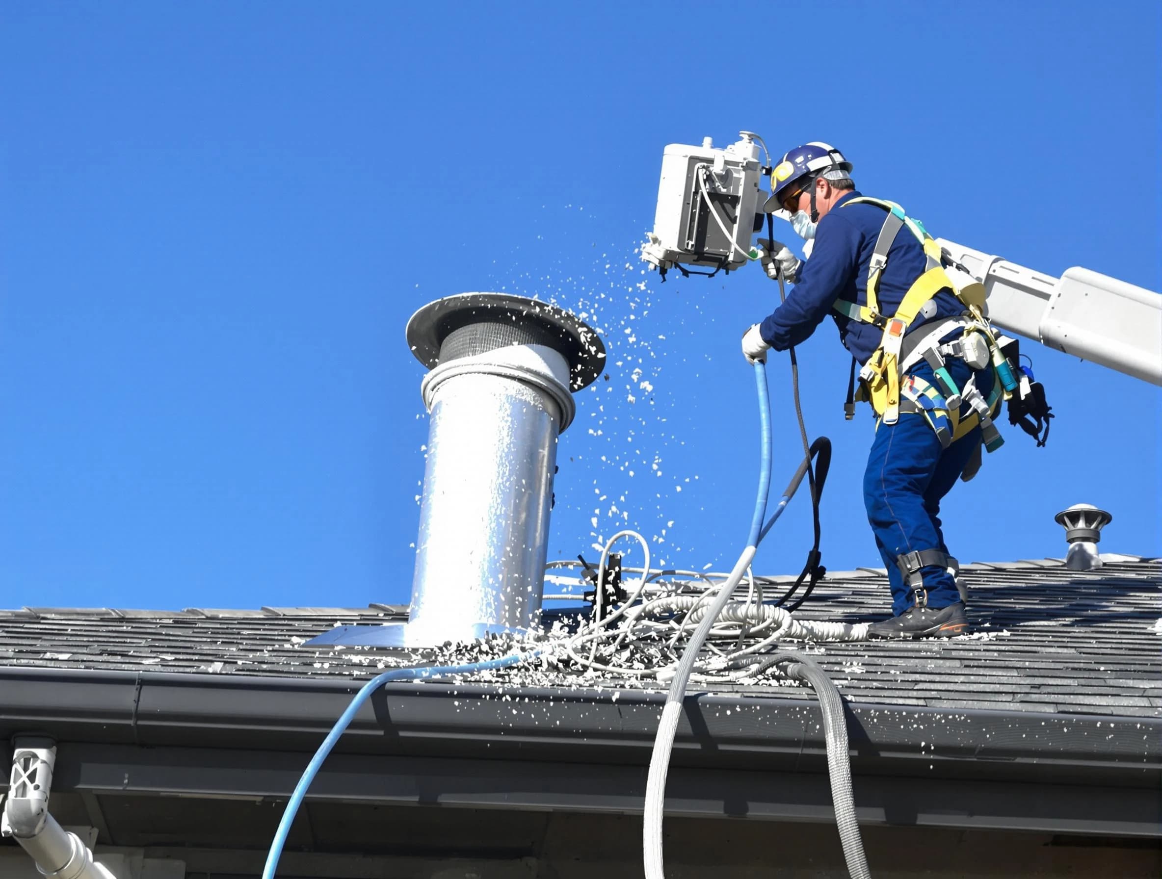 Kaysville Dryer Vent Cleaning certified technician safely cleaning a roof-mounted dryer vent in Kaysville