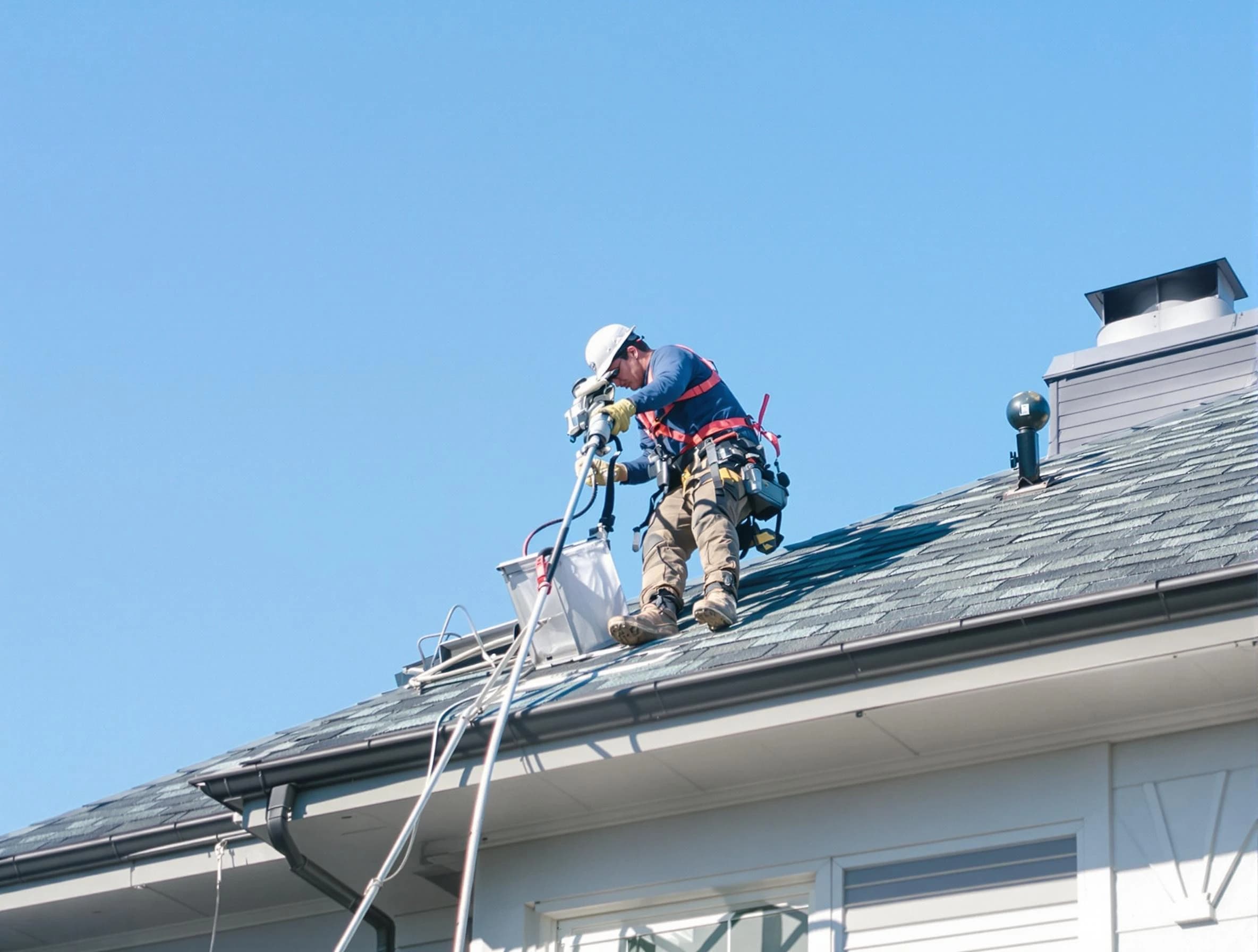 Kaysville Dryer Vent Cleaning certified technician cleaning a roof-mounted dryer vent system in Kaysville