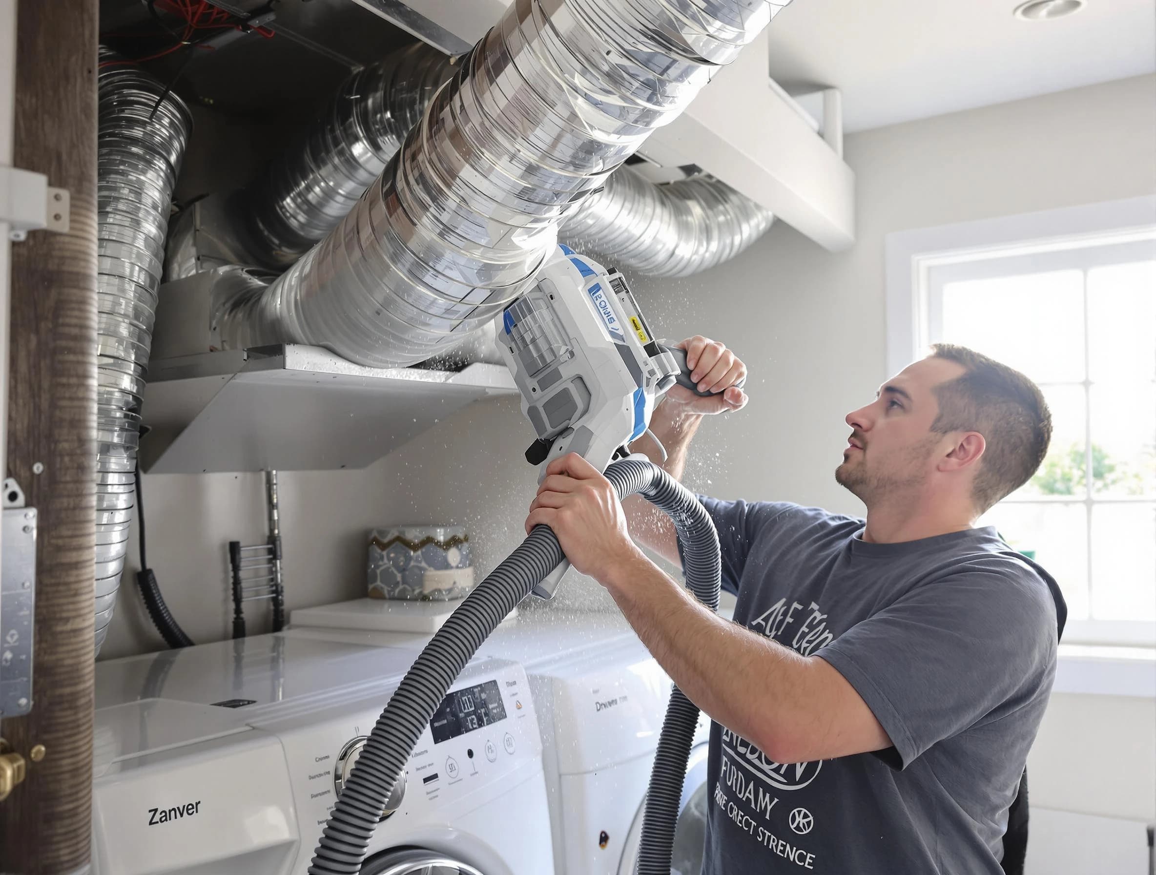 Kaysville Dryer Vent Cleaning specialist cleaning deep within a dryer vent duct system in Kaysville